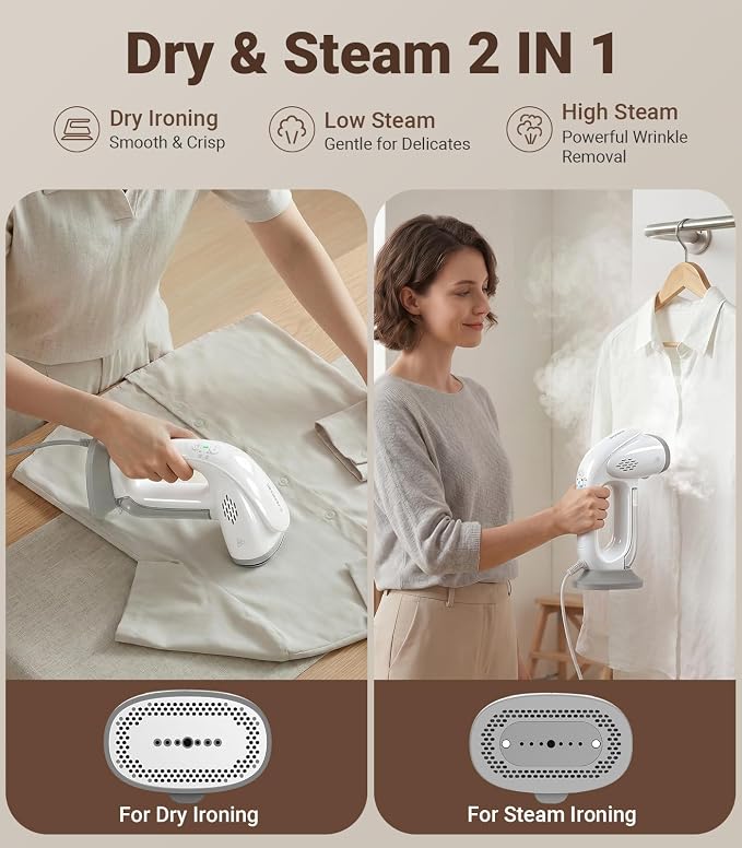 Steamer for Clothes, 110-240V Travel Steamer with 2500Pa Vacuum Suction, NTC Control, Burst Steam, 30% Quick Wrinkle Removal, Portable Handheld Steamer&Iron 2 In 1 for Travel and Home Use (Grey)