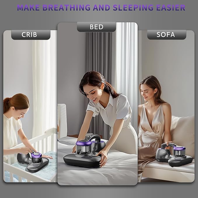 Hersven Bed Vacuum Cleaner, Handheld Mattress Vacuum Cleaner with HEPA Filter, UV Light, Cleaner Machine Deep Cleaner for Bed, Pillows, Sheets, Mattresses, Sofas, Fabric Surfaces