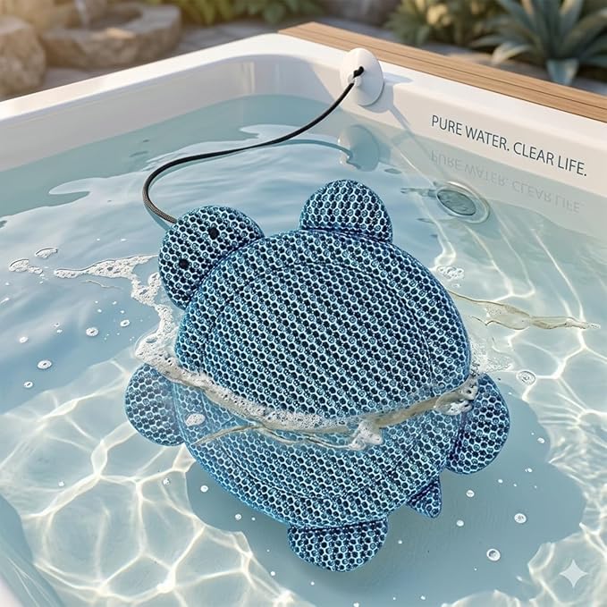 Hot Tub Scum Absorber (2 Pack Turtle) Oil Absorbing Sponge for Spa & Pool, Floating Cleaner Removes Body Oils, Lotion & Dirt, Keeps Water Clean with Extra Cleaning Cloth