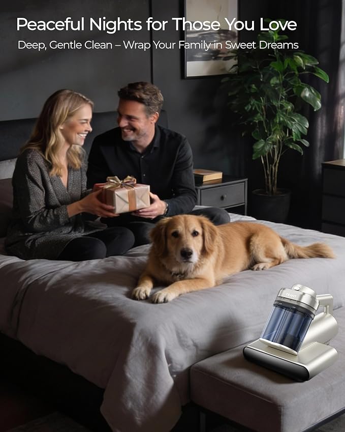 Teant Upgrade Cordless Mattress Vacuum with 18kPa Ultra-Deep Suction, 2-Speed Bed Vacuum with 33000 RPM/Min Roller Brush, 253.7nm UV-C Light & LED Display, 149℉ Heat, Aroma & Anion for Bed Sofa