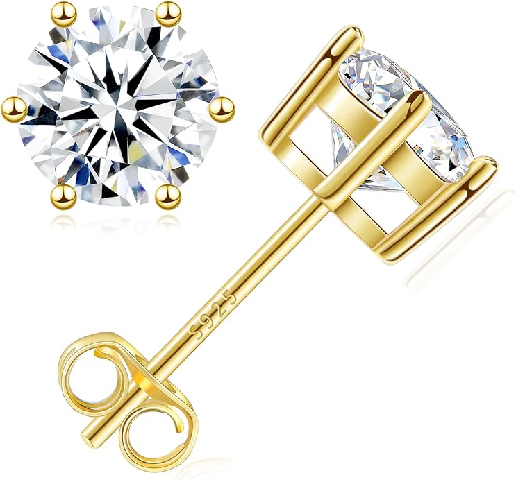 Moissanite Stud Earrings, 0.6–3.0ct Lab Created Diamond Earrings for Women & Men, D Color VVS1 Clarity, 925 Sterling Silver, 14K White Gold Plated, Hypoallergenic Solitaire Studs Jewelry Gift