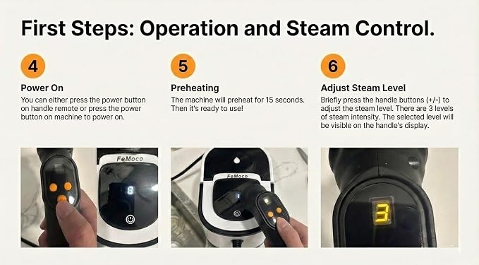 2-in-1 Steam Cleaner & Steam Mop for Home | 1.6L Tank for 60 Mins Runtime | 15s Fast Heat Up Portable Steamer with Wheels & 3-Level Handle | for Car, Tile Grout, Floor, Upholstery, 16-Piece Kit