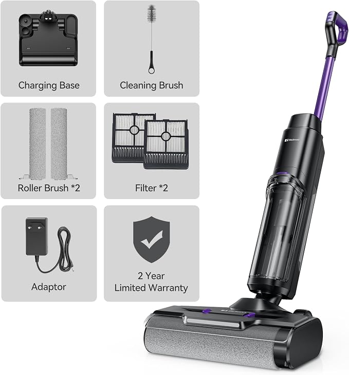 Wet Dry Vacuum Cleaner 16,000Pa,50Mins Runtime Cleaning Area 3,013 ft²,Cordless Vacuum Cleaner, Cordless Vacuum and Mop All in One,for Hard Floors Sticky Messes and Pet Hair,W15 Set