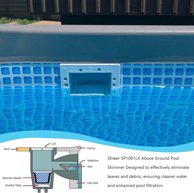 SP1091LX Above Ground Pool Skimmer, Thru-Wall Skimmer, Above Ground Pool Skimmer (with Accessories), Opening Width 6 Inches Compatible with Hayward Pool Skimmer Accessories Kit
