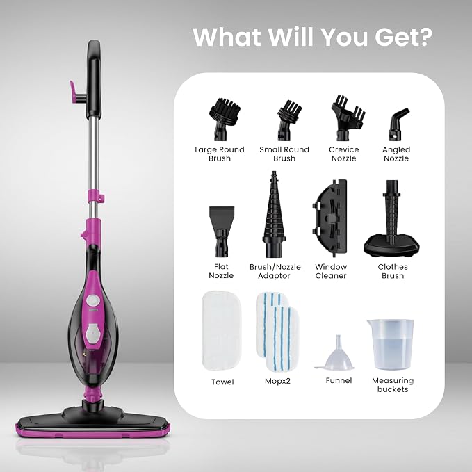 Simple Deluxe 10-in-1 Steam Mop, 1550W Detachable Handheld Steam Cleaner with 16FT Cord & 2 Pads, Multi-Surface Floor Steamer for Hardwood, Tile, Carpet, Windows, Pink