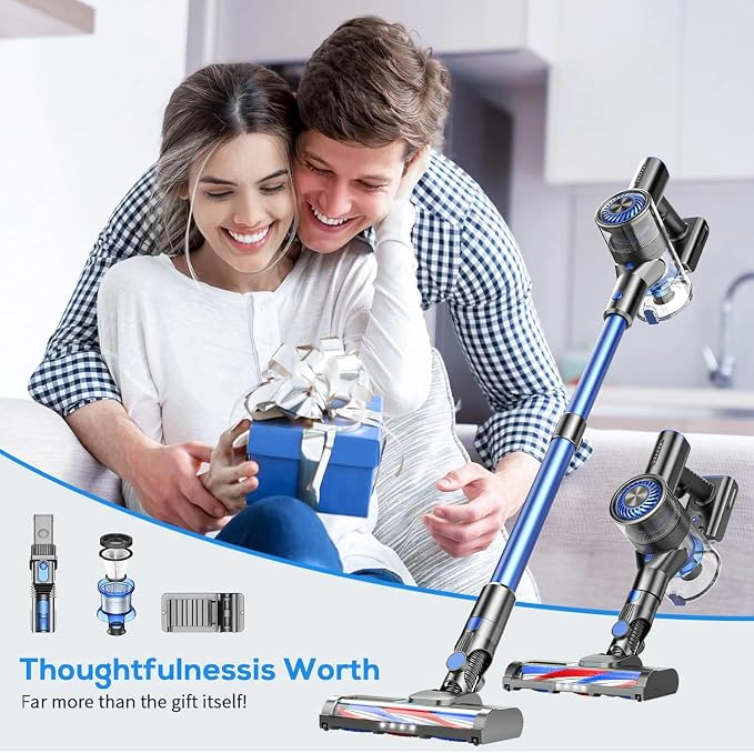 Cordless Vacuum Cleaner, 6 in 1 Lightweight Stick Vacuum with Rechargeable Battery, Handheld Conversion, LED Headlights & 180° Swivel Brush, for Hardwood Floor Carpet Pet Hair Stairs Car(Blue)