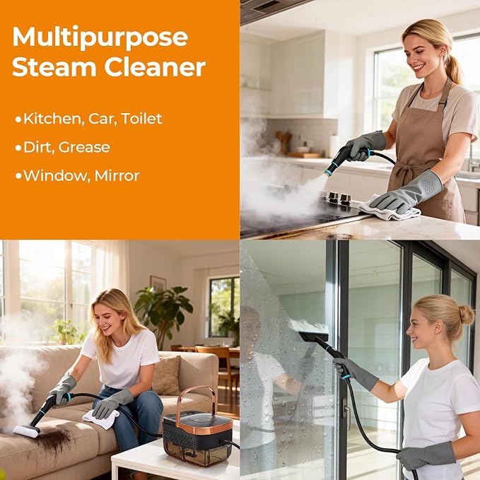 BEAMNOVA Handheld Steam Cleaner, Car Steamer for Auto Detailing, High-Pressure Multi-Purpose Steam Cleaning Machine, 42 oz, for Car Interior, Kitchen, Bathroom, Grout & Tile, Floors, Rose Gold