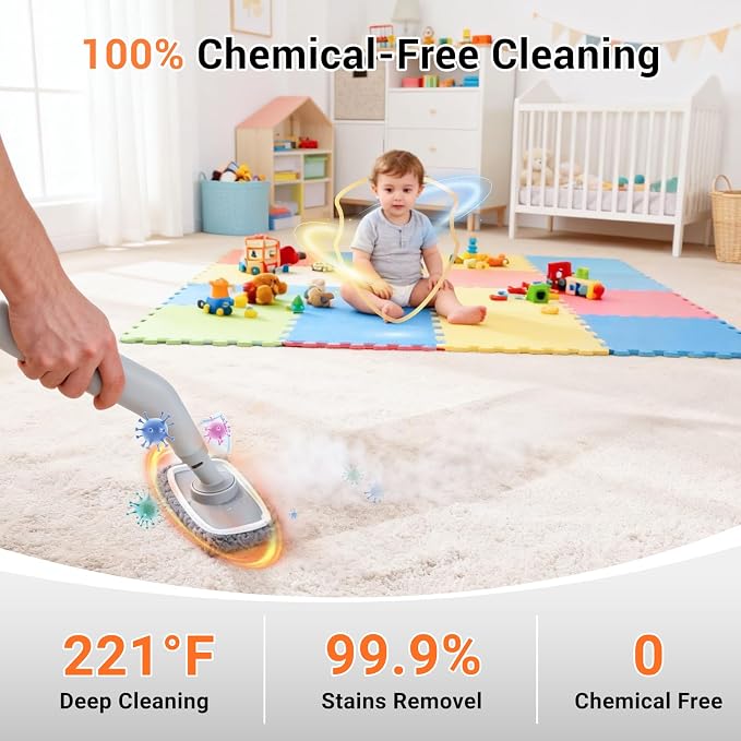 Steam Cleaner for Home,Portable Handheld Steamer for Cleaning With 15s Heat-Up, 750 Ml Water Tank,Comes With 9 Accessories To Clean Grease, Car Rims And Interiors, Tile Grout, Tiles, and Floors