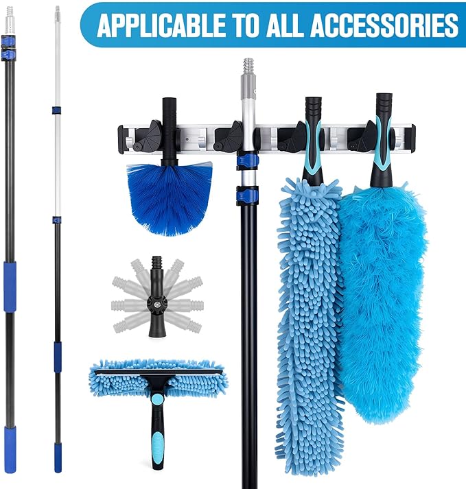 Cobweb Duster with Extension Pole, 20Ft Ceiling Fan Cleaner Duster, High Ceiling Duster Kit with 5-12Ft Telescoping Extension Pole, Long Handle Duster for High Ceilings, Window Washer Kit