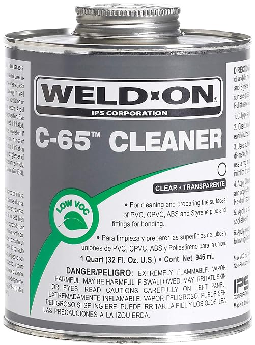 Weld-On 10201 C-65 PVC/CPVC/ABS/Styrene Cleaner - Low-VOC, Clear, 1 Quart (32 fl oz)