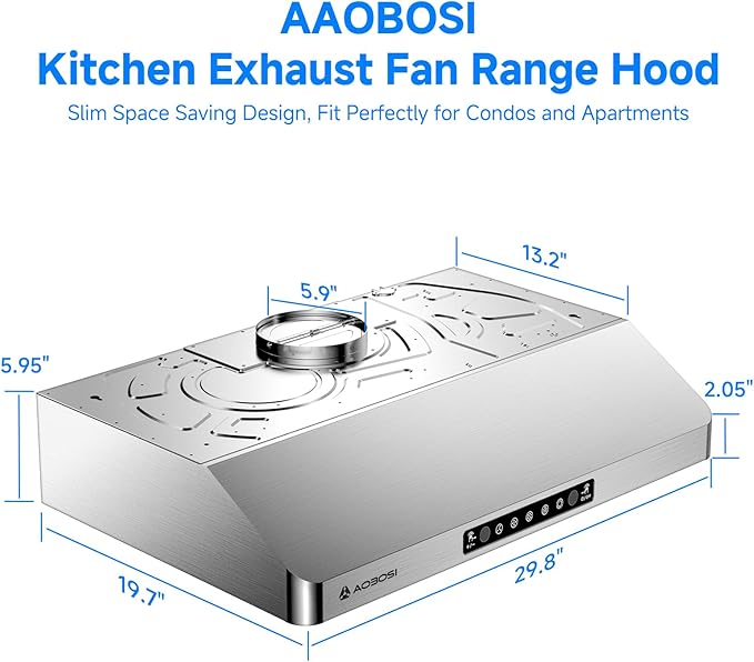 AAOBOSI Range Hood 30 inch Under Cabinet, (Upgraded)800-CFM Gesture Sensing/Touch Control/Motor,3 Speed Range Hood with LED Lights Exhaust Fan, Stainless Steel Kitchen Vent Hood