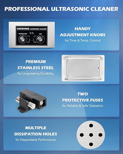 CREWORKS Ultrasonic Cleaner with Heater and Timer, 480W 22L Professional Ultrasonic Cleaning Machine, 5.8 gal Stainless Steel Cleaner with Knobs for Tool Jewelry Watch Glasses and More