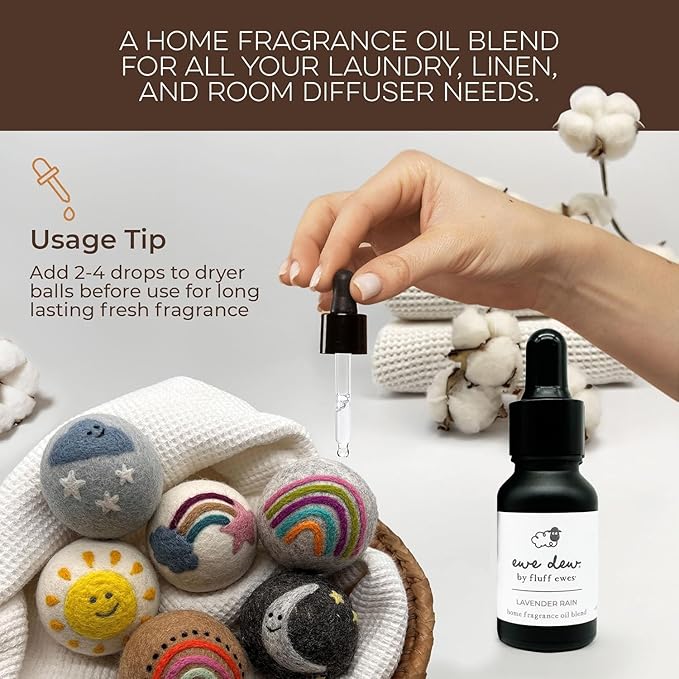 Hustle & Blush Wool Dryer Balls and Essential Oils Blend Bundle Laundry Set, Reduces Drying Time with Long Lasting Fresh Scent Laundry Supplies - 3 Pack Hedgehog & Homies & 15 ml Lavender Rain Oil