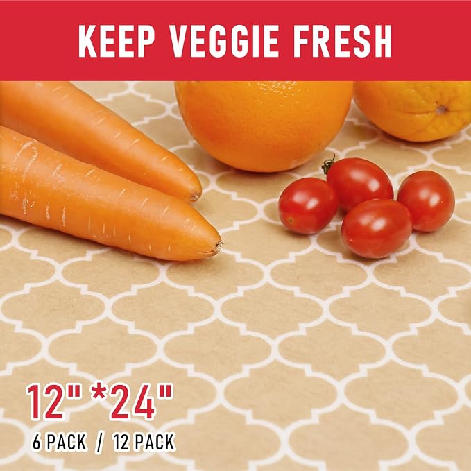 Cooyes 2 in 1 Refrigerator Liners, 6 Pack, 12“ × 24”, Fridge Drawer & Shelf Liners for Kitchen Cabinets Non-Adhesive, Breathable Cloth Material, BPAfree, Keep Produce Fresh Longer