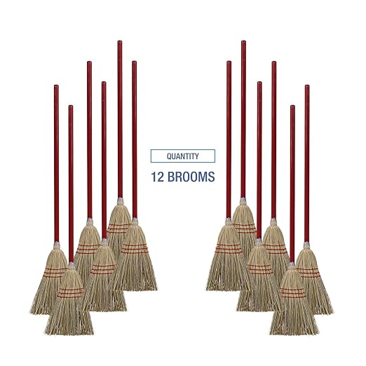 Corn/Fiber Brooms, Corn/Synthetic Fiber Bristles, 36" Overall Length, Gray/Natural, 12/Carton