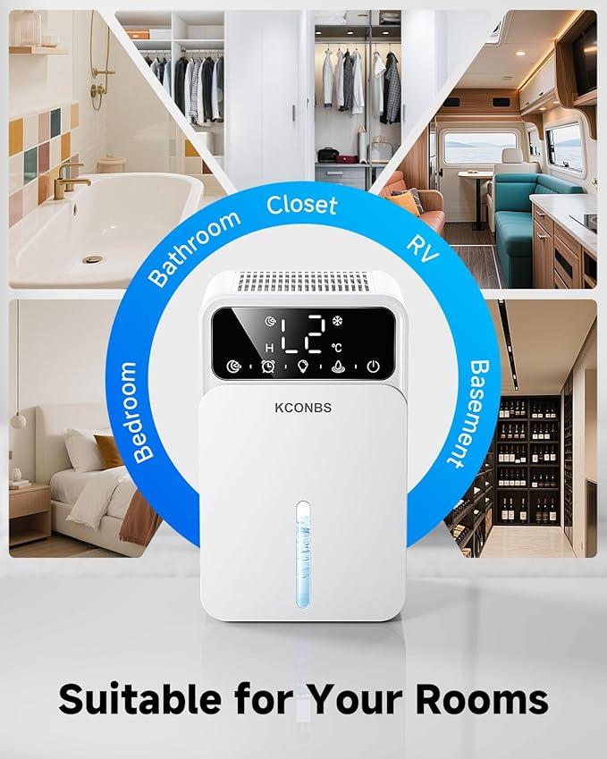 Dehumidifier for Home, 60 OZ Capacity, Auto Shut-Off for Medium Rooms up to 500 Sq.Ft, Portable Quiet for Bedroom Bathroom Basement, 24H Timer & 7 Color Lights (Silver)
