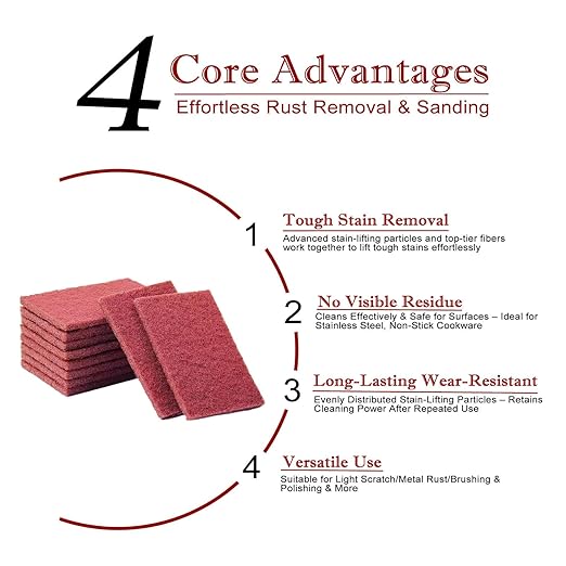 20 Pack Red Scuff Pads 6"x9" with Gloves – Very Fine Aluminum Oxide Non-Woven Abrasive Hand Pads for Automotive Paint Prep, Surface Preparation, Sanding, Woodworking, Metal & Plastic (9x6x0.4 in)