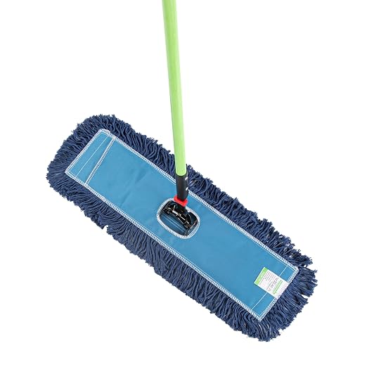 Restaurantware-Clean Tek Professional 24.02 x 5 Inch Dry Floor Mop, 1 Reusable Dust Mop - 64-Inch Handle, Secure Attachment, Blue Cotton-Poly, Machine Washable, for Cleaning Home Or Office