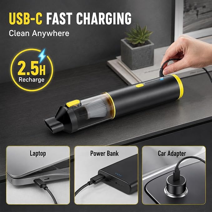 CROS Handheld Car Vacuum Portable Cordless 3 Suction Modes, 16000Pa 4-in-1 Mini Vacuum with Interchangeable Accessories for Car, Small Jobs, Keyboard and Office
