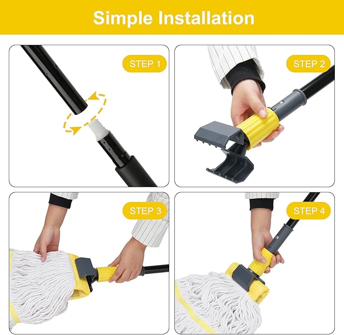 KeFanta Metal Mop Handle Commercial Heavy Duty,58" Industrial Mop Stick with Jaw Clamp,Wet Gripper Mops Head Replacement Holder for Floor Cleaning(2 Pack)