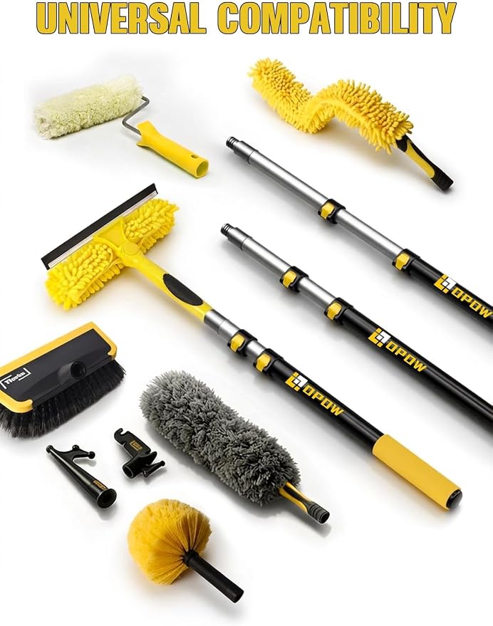 4.8-24ft Telescopic Extension Pole, Heavy-Duty Aluminum Paint Roller Extension Pole with Flip-Lock, Universal Thread, Multi-Purpose Extendable Pole for Professional & High-Reach Work