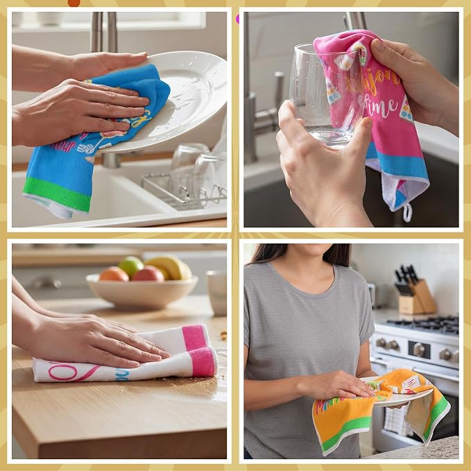 Hahafelt 6 Pcs Mahjong Gifts Dish Towels - Mahjong Decorative Kitchen Towels, Hostess Gifts Tea Towel for Kitchen Decor Cocktail Mah-Jong Lovers Bathroom Home, 16 x 24 Inches