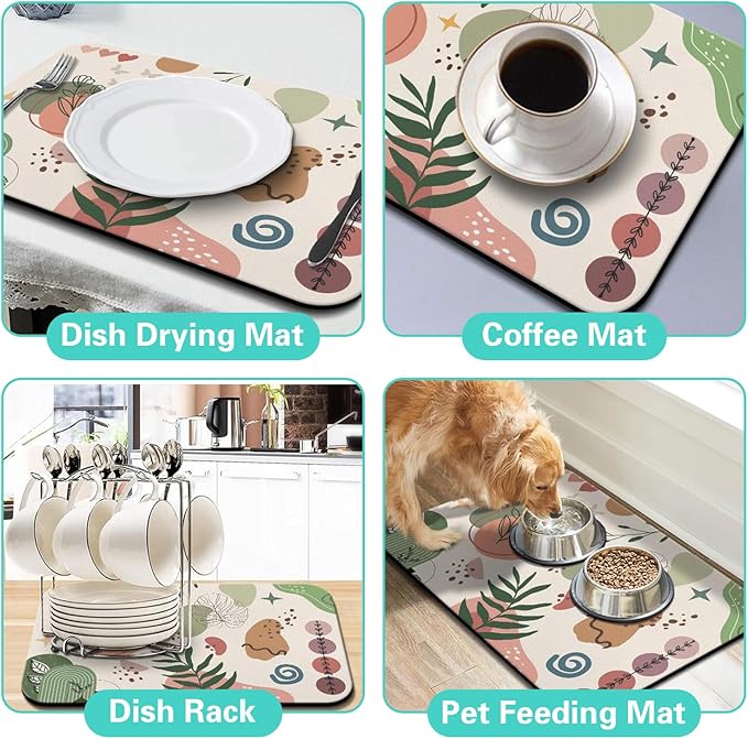 Dish Drying Mat for Kitchen Counter Matt, 2PCS 24"x18" Dish Drainer Mat & 24"x5.5" Sink Splash Guard, Super Absorbent Non-slip Rubber Backed