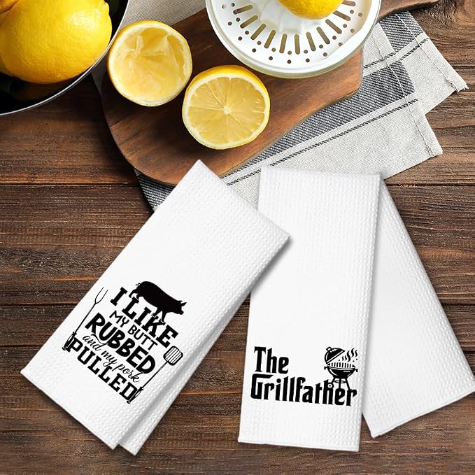 The Grillfather Kitchen Towels 2 Pack, BBQ Grilling Kitchen Towels Set for Men Women, Funny Birthday Home Warming Gifts for Men Husband Dad Boyfriend Friend, for Dad