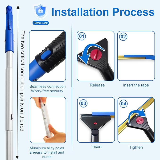 2 in 1 Window Squeegee & Squeegee Broom, 13.78" Heavy Duty Floor Squeegee Mop with 59" Extension Pole & 2 Scrubbers, Industrial Tile Floor Squeegee for Shower Glass Door Car Windshield