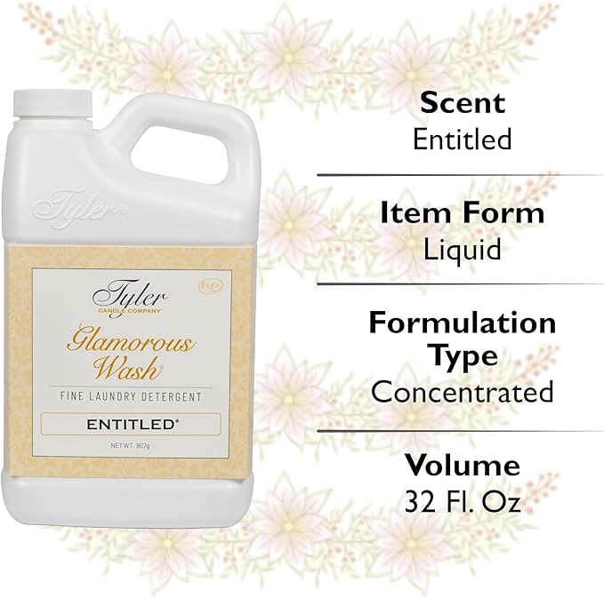 Tyler Glamorous Wash Entitled Fine Laundry Detergent with a Lumintrail Stain Remover Pen and Dryer Sachets - Liquid Detergent Designed for Clothing - Hand and Machine Washable - 32oz (Entitled)