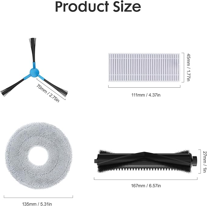 Replacement Parts for Extravis V5/V5 Pro Robot Vacuum, 4 Side Brushes, 4 Mop Cloth Pads, 4 Vacuum Dust Bags, 4 Hepa Filters