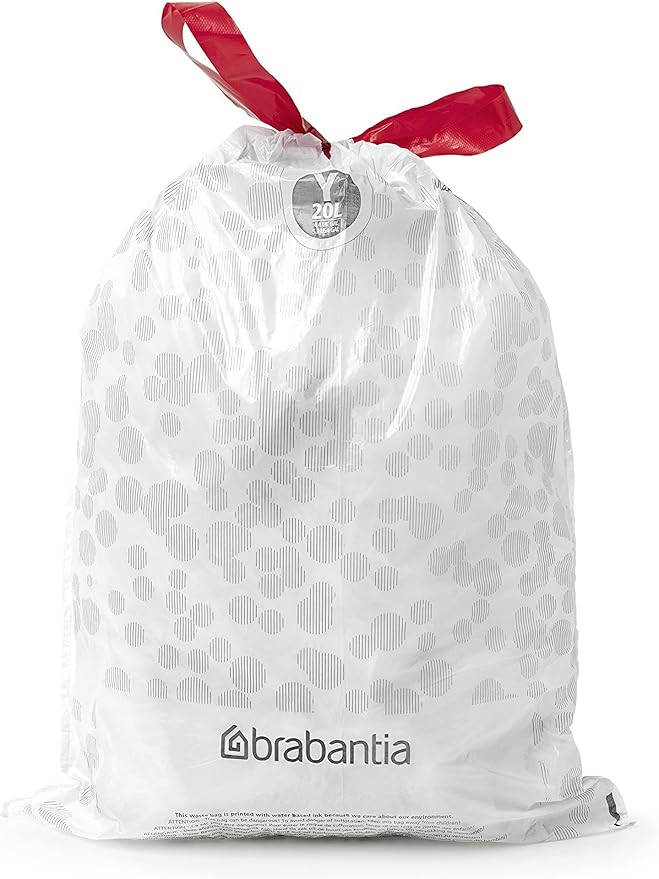 Brabantia PerfectFit Trash Bags (Size Y/5.3 Gal) Thick Plastic Trash Can Liners with Drawstring Handles (120 Bags)