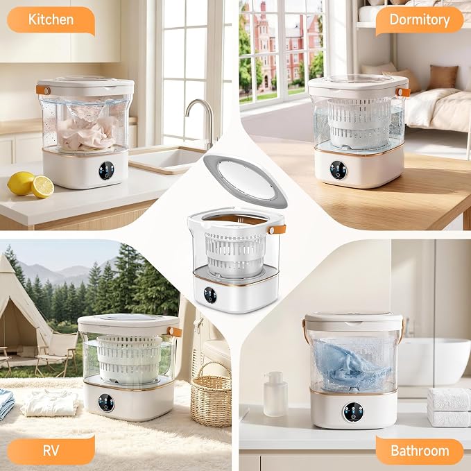Portable Washing Machine, 12L Mini Washer with Spin Basket, 5/10 Min Wash & 4 Min Spin, Compact Portable Washer with Drain Hose for Baby Clothes, Underwear, Socks, Apartment, Dorm, RV