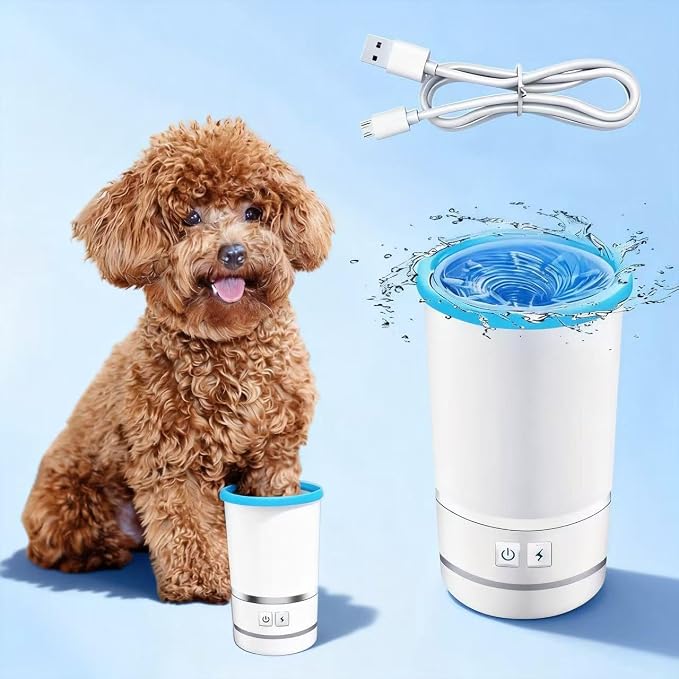 Rechargeable Automatic Dog Paw Cleaner, Black - Portable Pet Paw Washer Cup with Soft Silicone Brush, 7.4V High Power, Suitable for Big Dog and Cat Grooming
