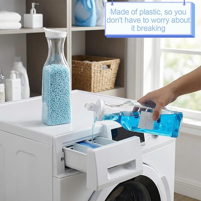 3 Pack Laundry Detergent Dispenser, 54 oz Laundry Soap Dispenser with Tray and 18 Labels, Plastic Fabric Softener Dispensers, Liquid Laundrys Detergent Container for Liquid, Bleach, Scent Booster Bead