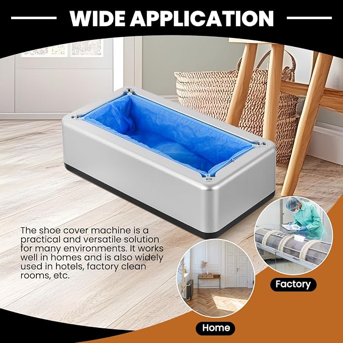 Automatic Shoe Cover Dispenser with 100 Non-Woven Shoe Covers, Hands-Free Design for Home, Office & Laboratory, Durable Silver Machine Keeps Floors Clean, Shoe Cover Machine