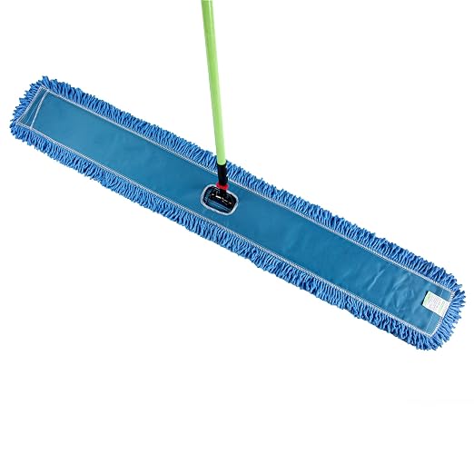 Restaurantware-Clean Tek Professional 59.84 x 5 Inch Dry Floor Mop, 1 Reusable Dust Mop - 64-Inch Handle, Secure Attachment, Blue Microfiber, Machine Washable, for Floor, Cleaning Home Or Office