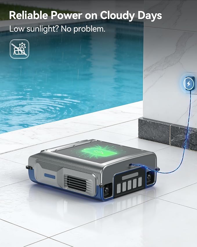 V1T Solar Pool Skimmer, Robotic Pool Surface Skimmer Cleaner with App Control, 7L Large Basket 24/7 Cleaning Smart Obstacle Avoidance Dual Charging Options Ideal for Above Ground Pool Blue