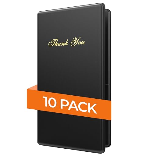 Check Presenters for Restaurants – 10 Pack Guest Check Card Holder- Black with Gold Thank You Imprint- Bill Book Restaurant Supplies 5.5’’ x 10’’ (10 Pack)
