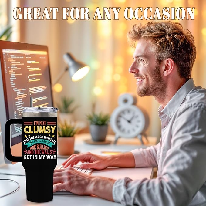 DUUV Funny Tumbler with Sarcastic Quote, I'm Not Clumsy 40 Oz Tumbler with Handle Lid and Straws, Cool Birthday Gift for Women Men, Funny Saying Gifts for Christmas Thanksgiving, 1PCS