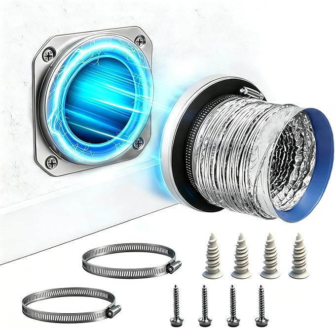 Magnetic Dryer Vent Connector Kit, 4 Inch Quick-Connect Dryer Exhaust Hose with Aluminum Foil Duct, Clamps & Screws, Airtight Sealing DV180 Kit for Easy Cleaning