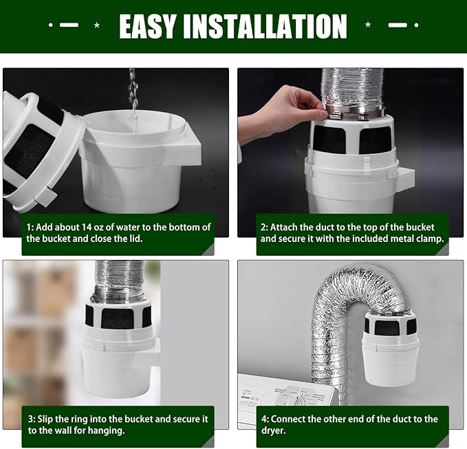 Upgraded Version - VIWINVELA 3 in 1 Indoor Dryer Vent Kit with White Dryer Vent Hose - Dryer Lint Catcher Water Filter Bucket - Dryer Lint Trap for Electric Dryer