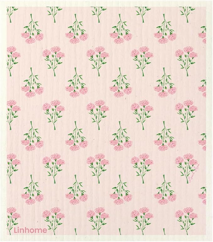 Garden Collection Swedish Dishcloth, Reusable Paper Towel, Super Absorbent Cellulose Sponge, Kitchen Cleaning Cloth, Washable & Compostable (Pink Carnation - 1 Pack)