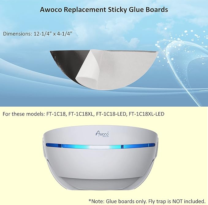 Awoco Pack of 10 Replacement Sticky Type C Glue Boards for Awoco Wall Mount Sticky Fly Trap Lamp Model FT-1C18 - Fits for Other Brands (10 Pcs Type C)