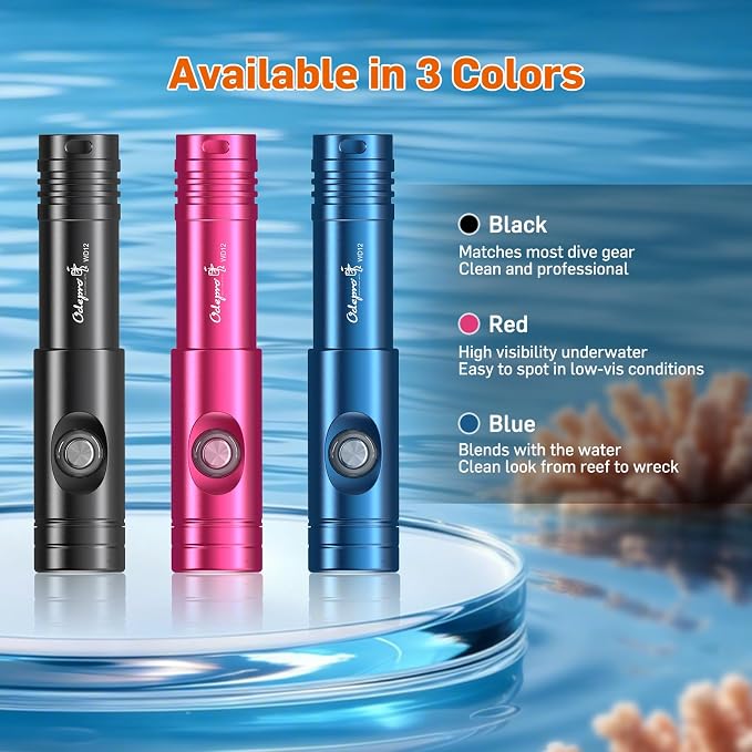 WD12 Dive Light - 1400 Lumens Compact Scuba Diving Backup Light with 3 Modes, IP68 Waterproof Submersible Torch, Underwater Snorkeling Flashlight with Push Button