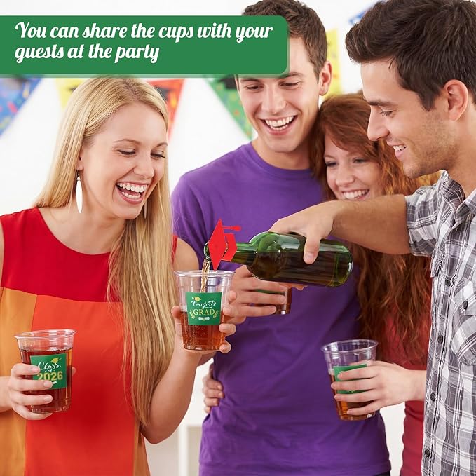 Amyhill 100 Pack 12oz Graduation Cups 2026 Graduation Decorations Disposable Plastic Cups Sturdy&Durable Drinkware for Class of 2026 Decorations Congrats Grad Party Favors Supplies (Green)