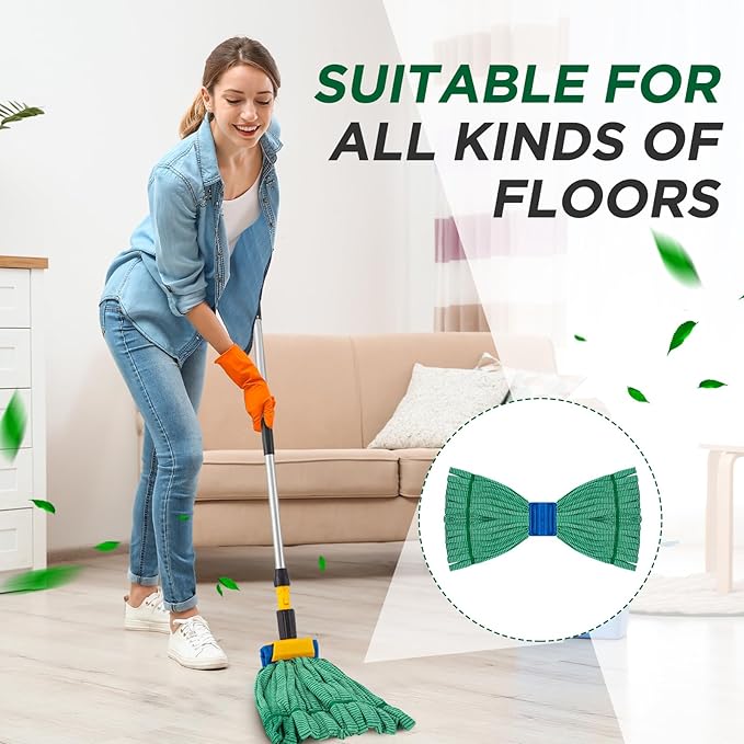 Hushee Large Microfiber Tube Mop Heads 18 oz Heavy Duty Commercial Industrial Wet Mop Head Refill Reusable Machine Washable Looped End Mopheads for Hardwood, Tile, Laminate Floors (Green,1 Pack)