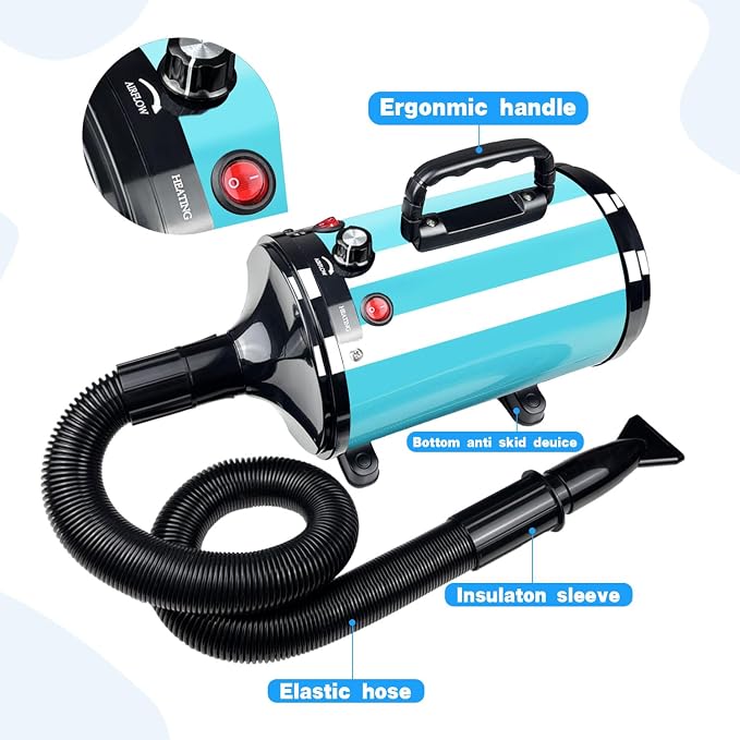 Dog Dryer,High Velocity Professional Dog Grooming Dryer,Adjustable Temperature and Speed with 4 Different Nozzles