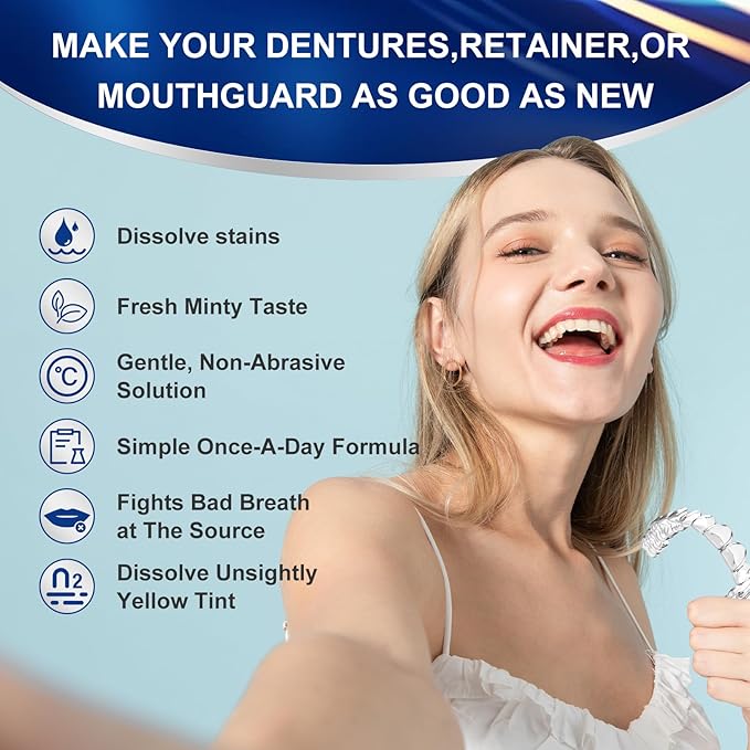 Retainer Cleaner Tablets for Invisalign, Mouth Guard Cleaner, Dissolve Stains, Odors and Plaque Dental Retainers for Aligner - Night Guards - False Teeth Whitening (60 pcs)