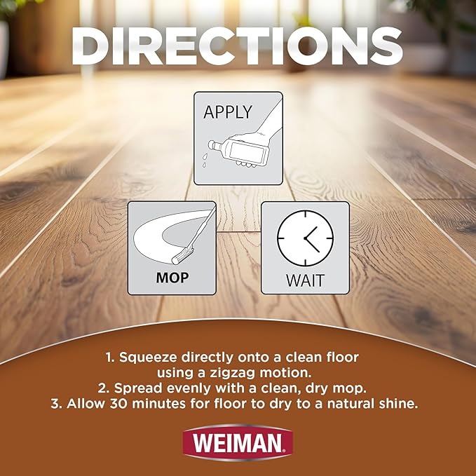 Weiman Wood Floor Polish and Restorer 32 Oz 3PC Bundle - High-Traffic Hardwood Floor, Natural Shine, Removes Scratches, Leaves Protective Layer (Pack of 2)